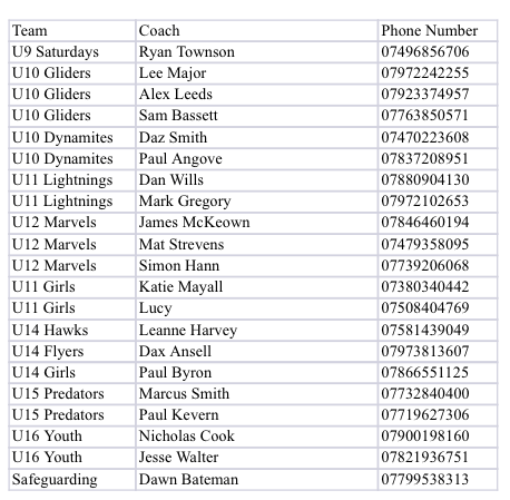 Mousehole AFC Youth Contacts